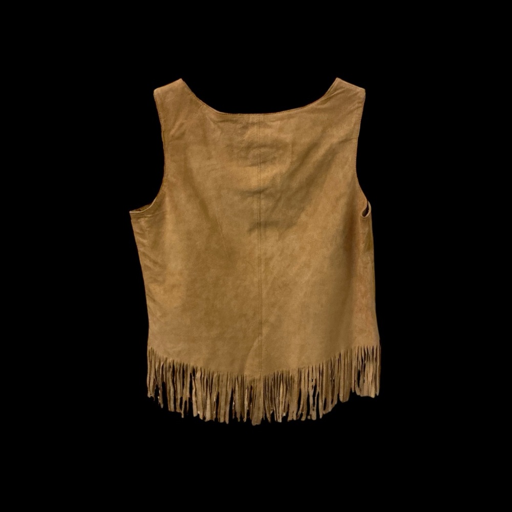 Telluride Clothing Company 100% Genuine Leather Fringed Tan Sleeveless Crop Top - Picture 2 of 3